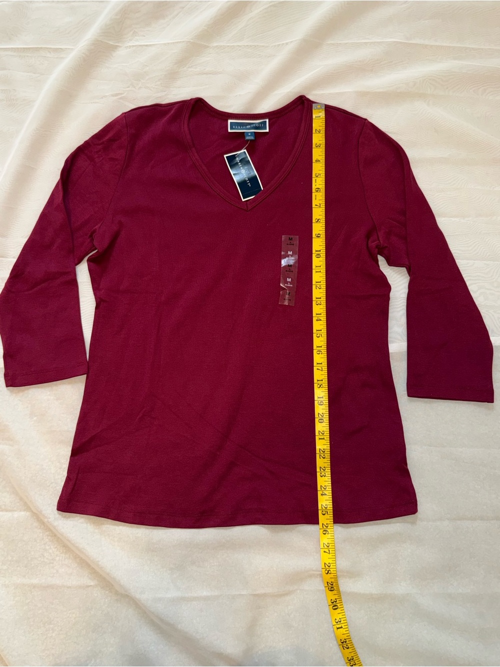 Karen Scott V-Neck Long Sleeve Top in Berry - Picture 4 of 5